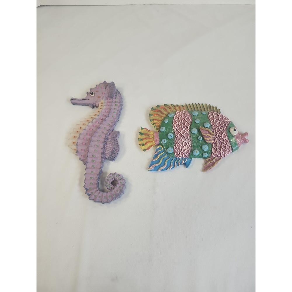 Lot Of 2 Vintage Ceramic Seahorse Fish Ocean Life Handpainted Wall Hangings